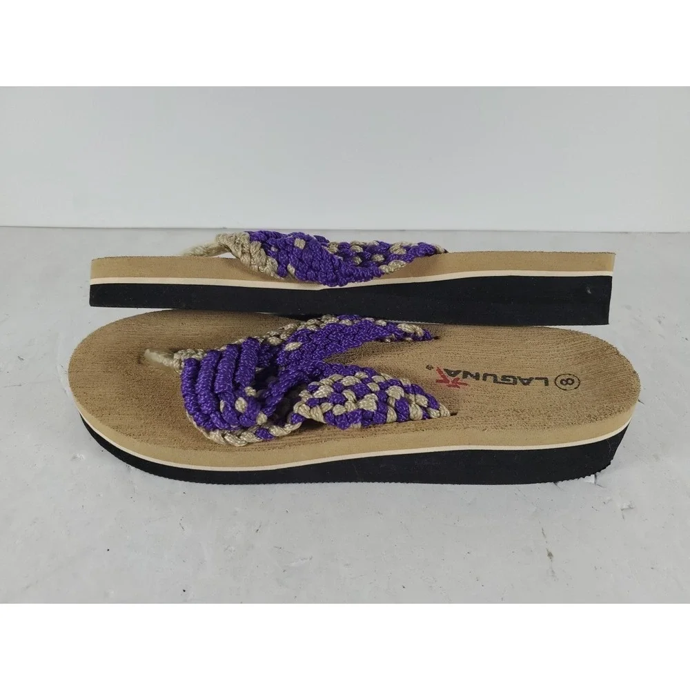 Laguna Sandal Womens S 8 Tan Thong Slip On‎ Wedge Flip Flop Casual Comfort